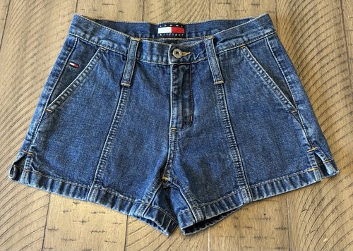 Tommy Hilfiger Little Girls Size 10 Cotton Denim Blue Jeans Shorts Y2K Flag Logo