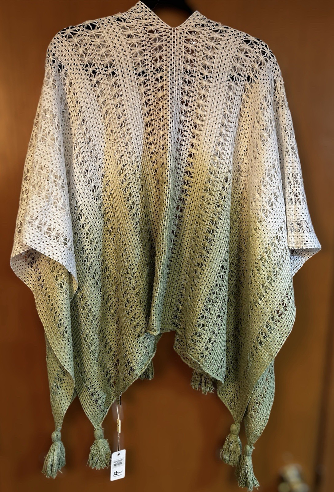 JCSunny Lime Green Off White Crochet  Kimono Shawl Women’s one size Beach NWT thumbnail 2