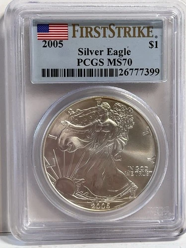 2005 American Silver Eagle Coin PCGS MS70 First Strike Flag Label Rare Coin! $1