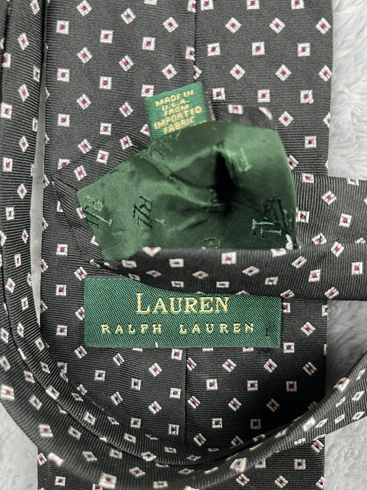 Corbata Ralph Lauren Negra Seda Repp Geométrica Micro Cuadros Rojo Blanco Lunares 4 57 EE. UU. Foto 3 de 4