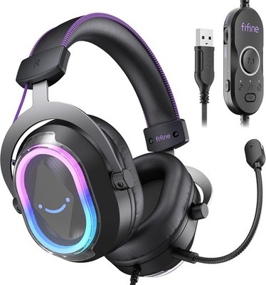 FIFINE Wired USB Gaming Headset: 7.1 Surround Sound - Vibrant Customizable RGB -