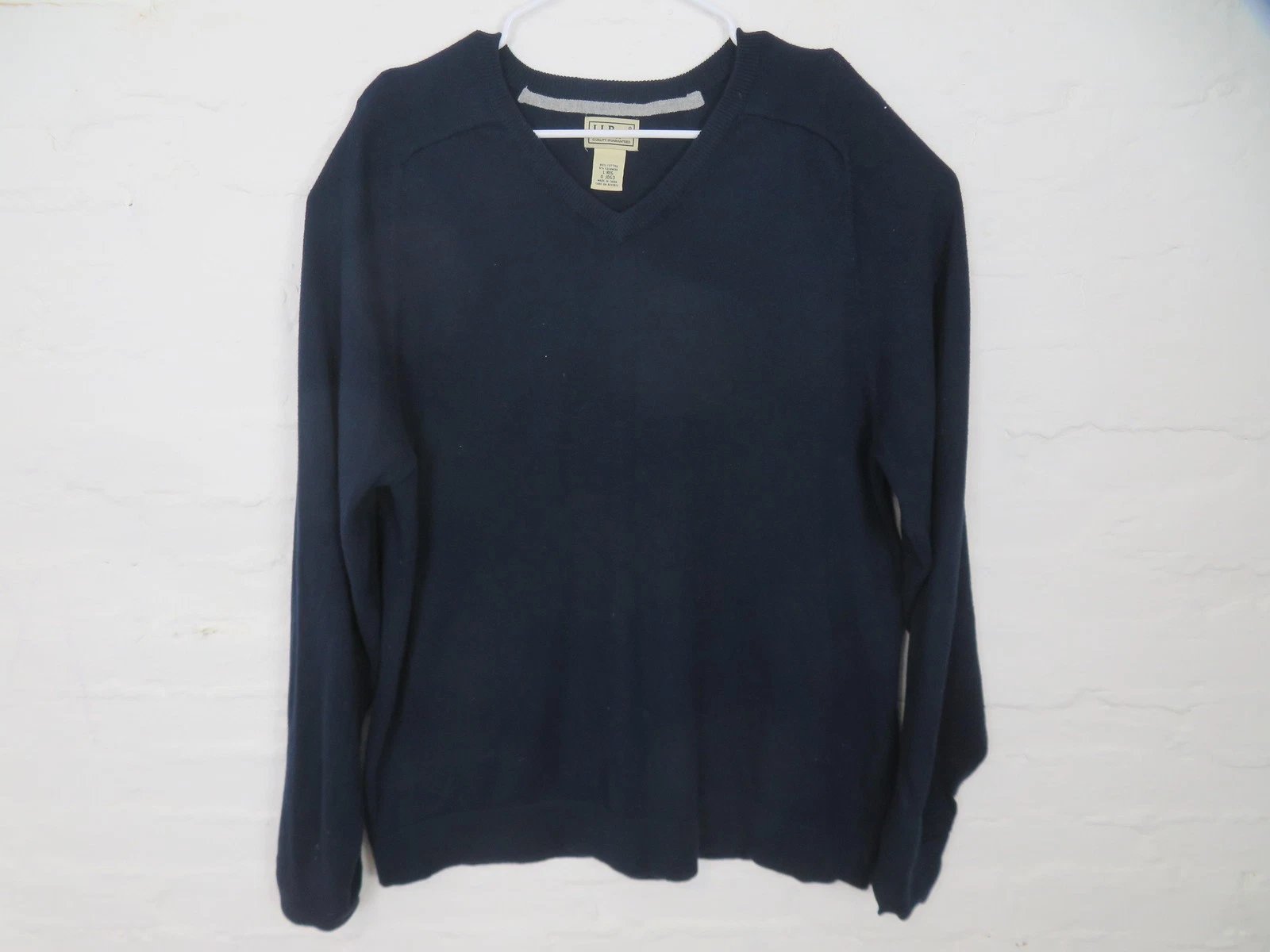 L.L.Bean Sweater Mens Large Navy V Neck Cotton Cashmere Blend Pullover Knit