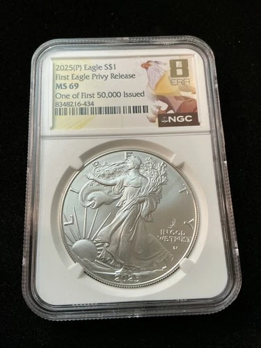 2025 p silver eagle with eagle privy ngc ms69 early releases philly  in hand