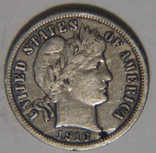 1916 P Barber Dime 10C Cents Coin Silver, F/VF!