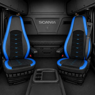 Jeu de Housses de Siège Scania R 2006-2020 Conducteur + Passager Bleu Alcantara - Photo 1/4