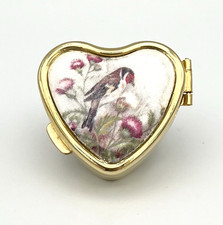 Vintage Pillendose Schmuckbox Distelfink Vogel Herz Kästchen Schatulle RAR #3836