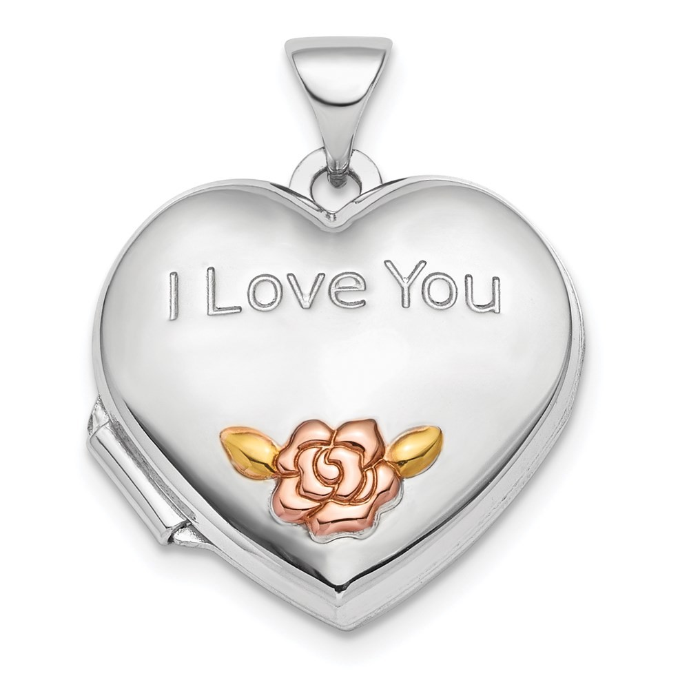 Sterling Silver Rose & Gold-tone Flower I Love You Heart Locket Pendant 1.85gm