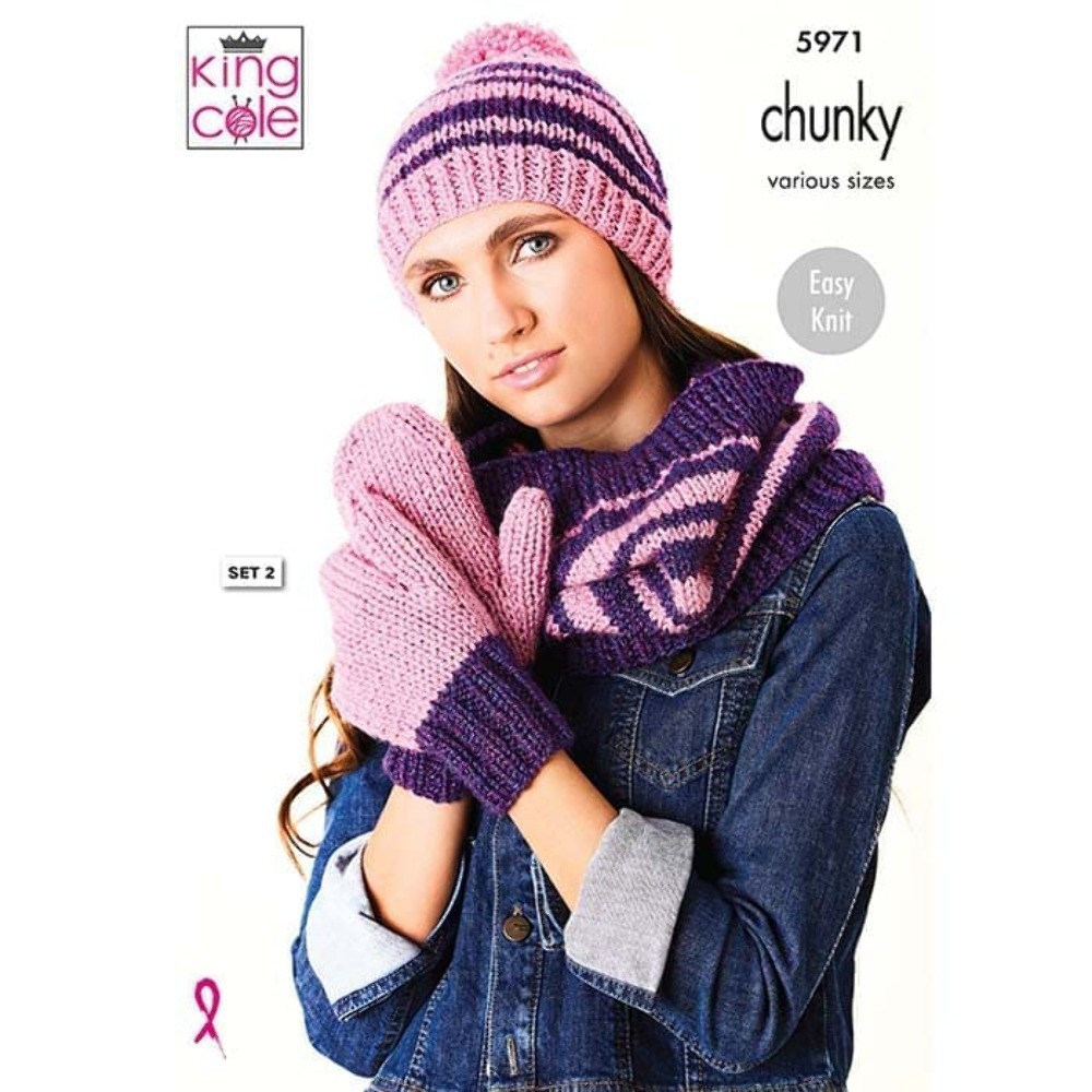 King Cole Ladies Accessories: Hats, Scarf, Cowl & Mittens Knitting Pattern 5971 - Image 2