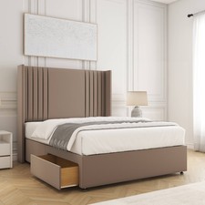 ORTHOPAEDIC WINGED DIVAN 4FT6 5FT BED PLUSH VELVET 54"HEADBOARD STORAGE&MATTRESS