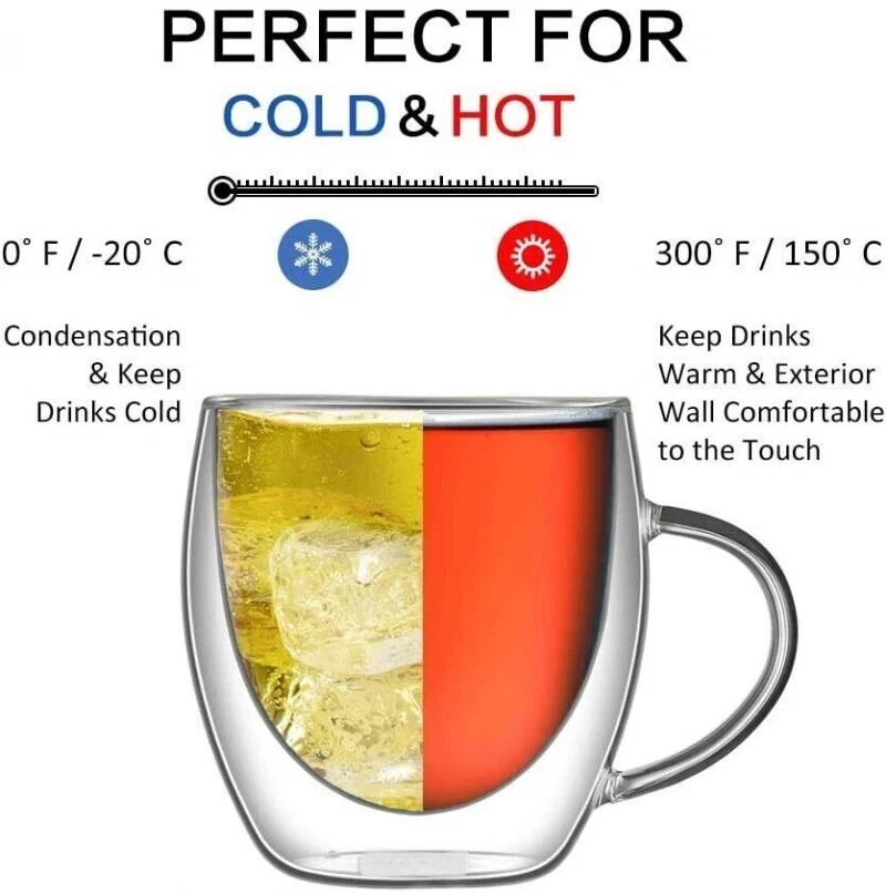 Double Wall Insulated Glass Coffee Glass Mug Tea Cup With Handle 150/250/350/450 - Image 3 of 4