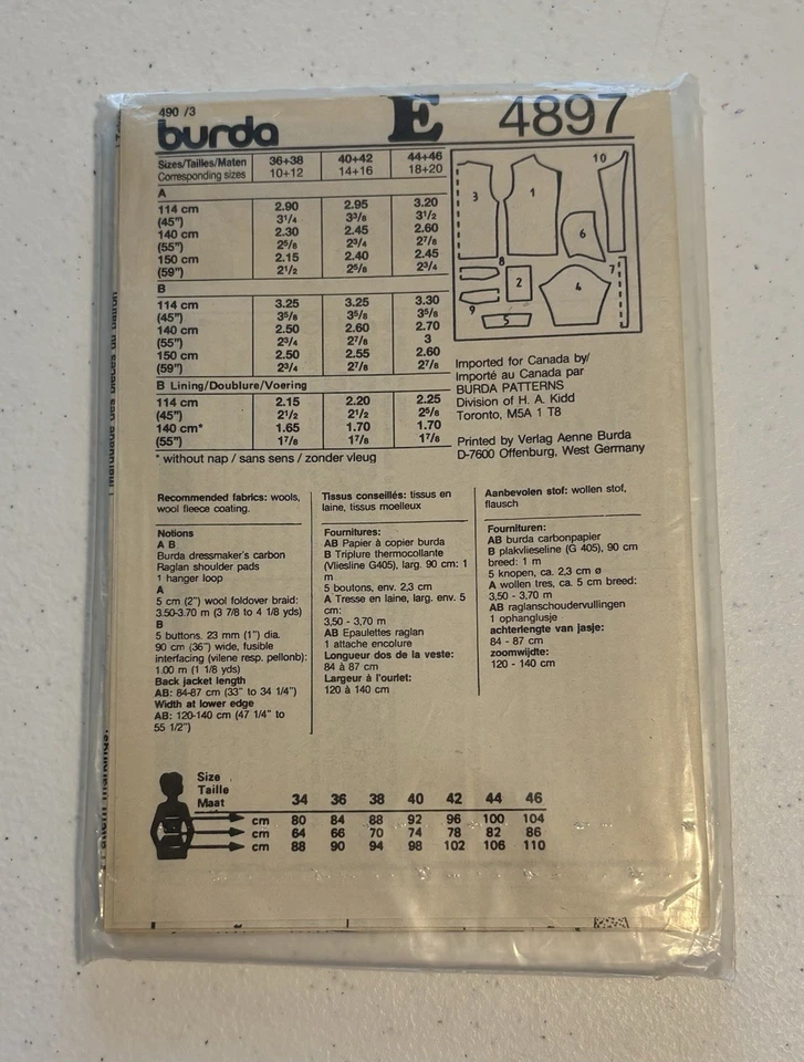 Burda 4897 Size 10-20 Sewing Pattern Tribal Jacket - Image 2 of 2