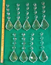 9 X VINTAGE CRYSTAL CHANDELIER DROPS (FACETED PEAR DROPS) 55MM + 4 BEADS