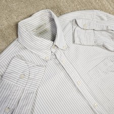 Suit Supply Shirt Men 15.5 Extra Slim Fit Button Down Egyptian Cotton Gray White