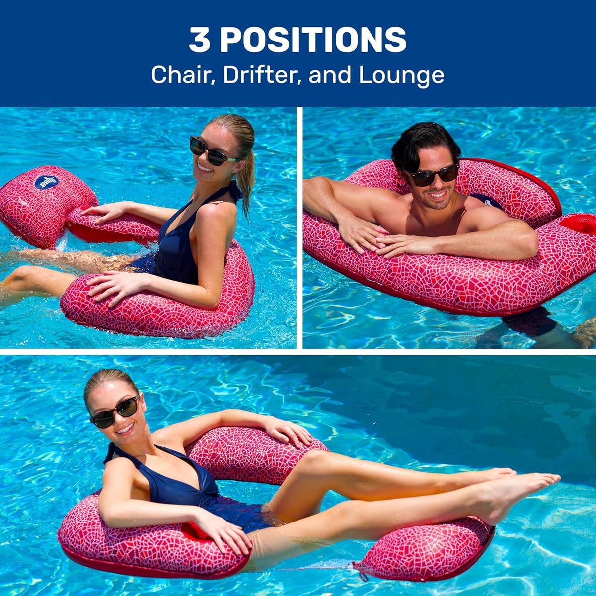 Civilizek Fauteuil Inclinable Aquatique 3 En 1 – Flotteur Mousse Pliable, Taille L Pour Adulte, Bleu/vert/orange/jaune – Chaise Longue Piscine, Siège, Selle