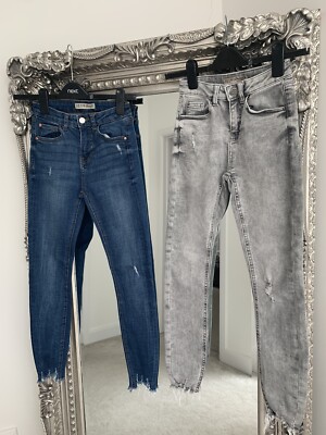 primark womens slim fit jeans size uk ripped hem indigo grey