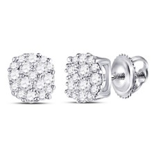 10k White Gold Womens Round Diamond Fashion Cluster Earrings 1/5 ctw 150113
