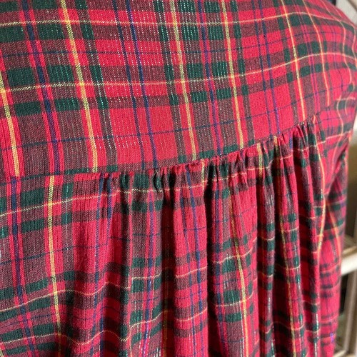 Vintage 90s Red Plaid Cotton Shirt with Lurex Stripes Peter Pan Collar Size M - Picture 8 of 10