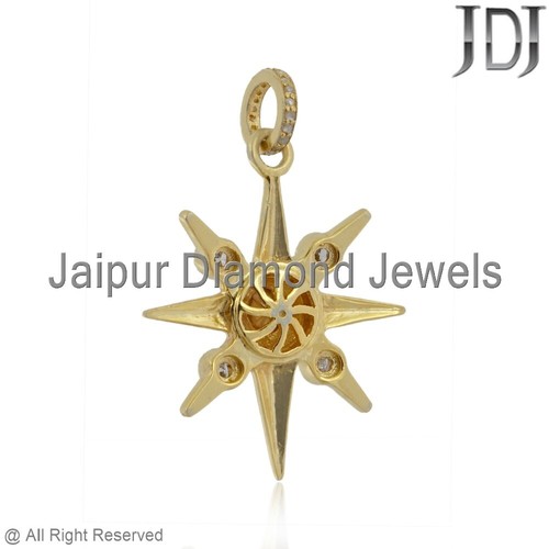 Natural Polki Pave Diamond 925 Sterling Silver Jewelry Starburst Charm Pendant - Picture 2 of 11