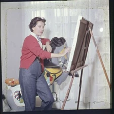 Merle Oberon Vintage Original 2.25 x 2.25 Photo Transparency candid painting