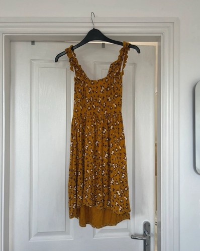 PLT Mustard Ditsy Floral Print Ruched Strap Cup Detail Shift Dress size 8 - Picture 6 of 6