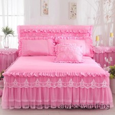 Lace Bed Skirt Pillowcases Bedding Set Princess Bedspreads Sheet Bed Cover