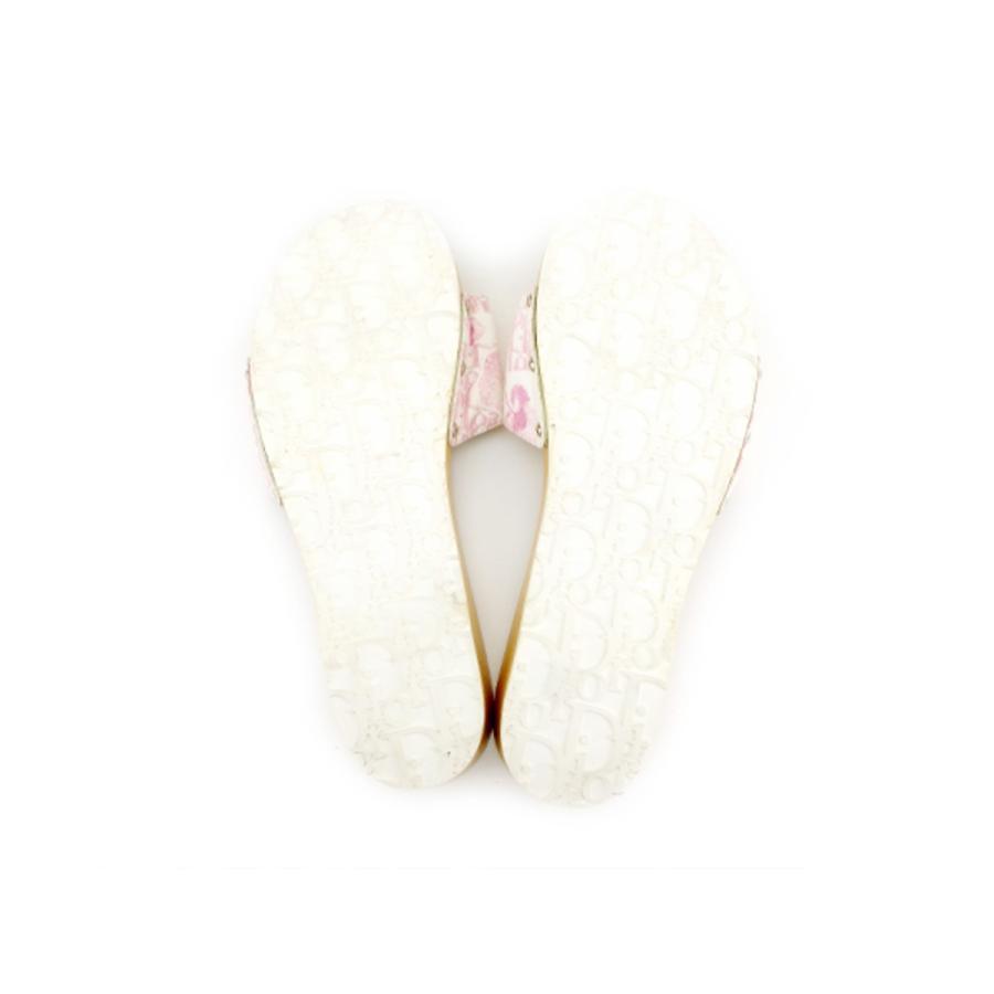 超美品Christian Diorトロッターロゴプレートミュール38 24cm Christian Dior Sandals Plate Trotter & Flower White Pink