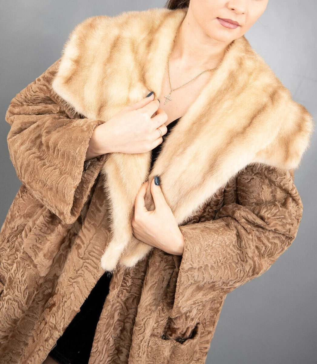 DESIGNER SABLE HUE SWAKARA PERSIAN LAMB MINK FUR COAT NEW LINING