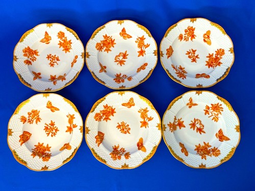 HEREND PORCELAIN QUEEN VICTORIA FORTUNA RUST DINNER, SOUP + DESSERT PLATES - Picture 10 of 16