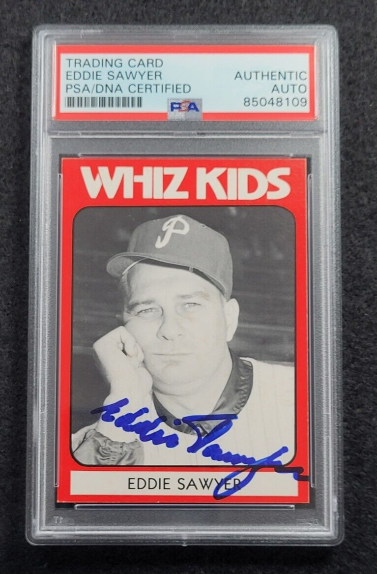 Manager EDDIE SAWYER Signed Baseball Card-PHILADELPHIA PHILLIES-PSA 