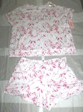 JUICY COUTURE 2 PIECE SLEEP WEAR TOP & SHORTS SET SZ 2X WOMEN WHITE PINK SPIRAL