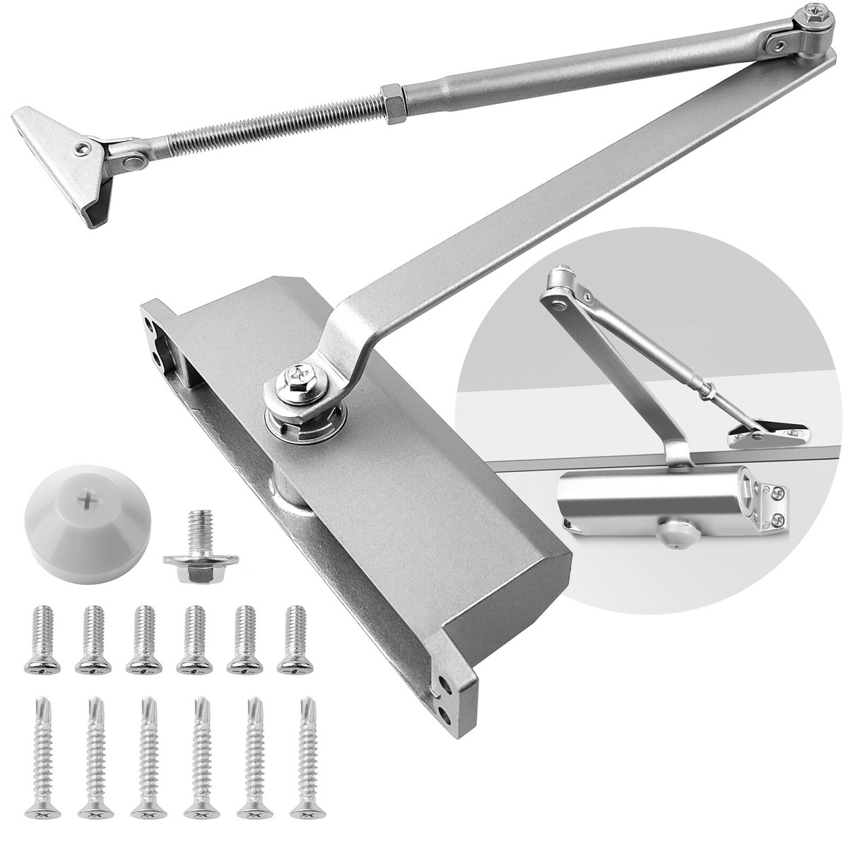 Heavy Duty Hydraulic Door Closer With Hold-Open Feature - Automatic Commercial Grade For Interior/Exterior Doors