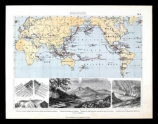 1874 Geology Map World Volcanoes Pacific Rim Vesuvius Fernandina Barren Islands