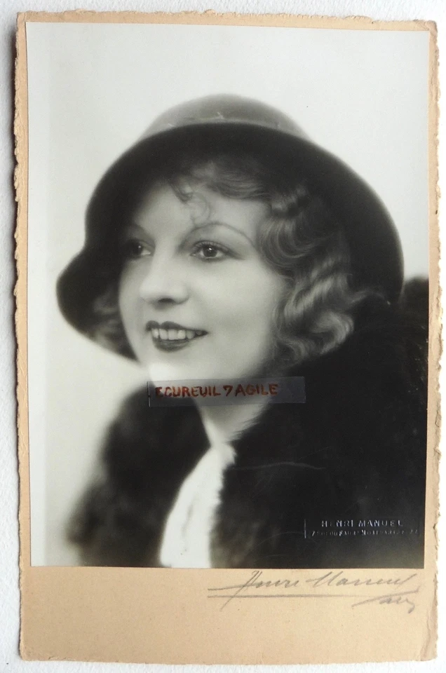 PHOTO MODE 1930 HENRI MANUEL signé portrait jeune femme avec chapeau art deco - Photo 1/1