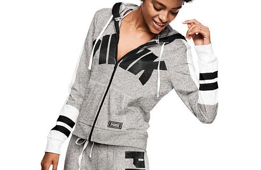 UNDERCOVER Felpa con cappuccio e zip intera Victoria's Secret rosa logo grafica perfetta grigio marna bianco L