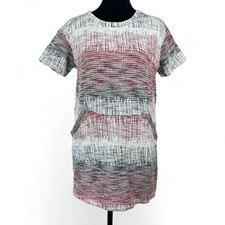 Zara Mini Dress Womens M Medium Red Black White Tweed Boho Lagenlook, Pockets