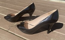PRADA Heels Peep Toe Pumps Black Women's 7 Patent Leather With Certificate