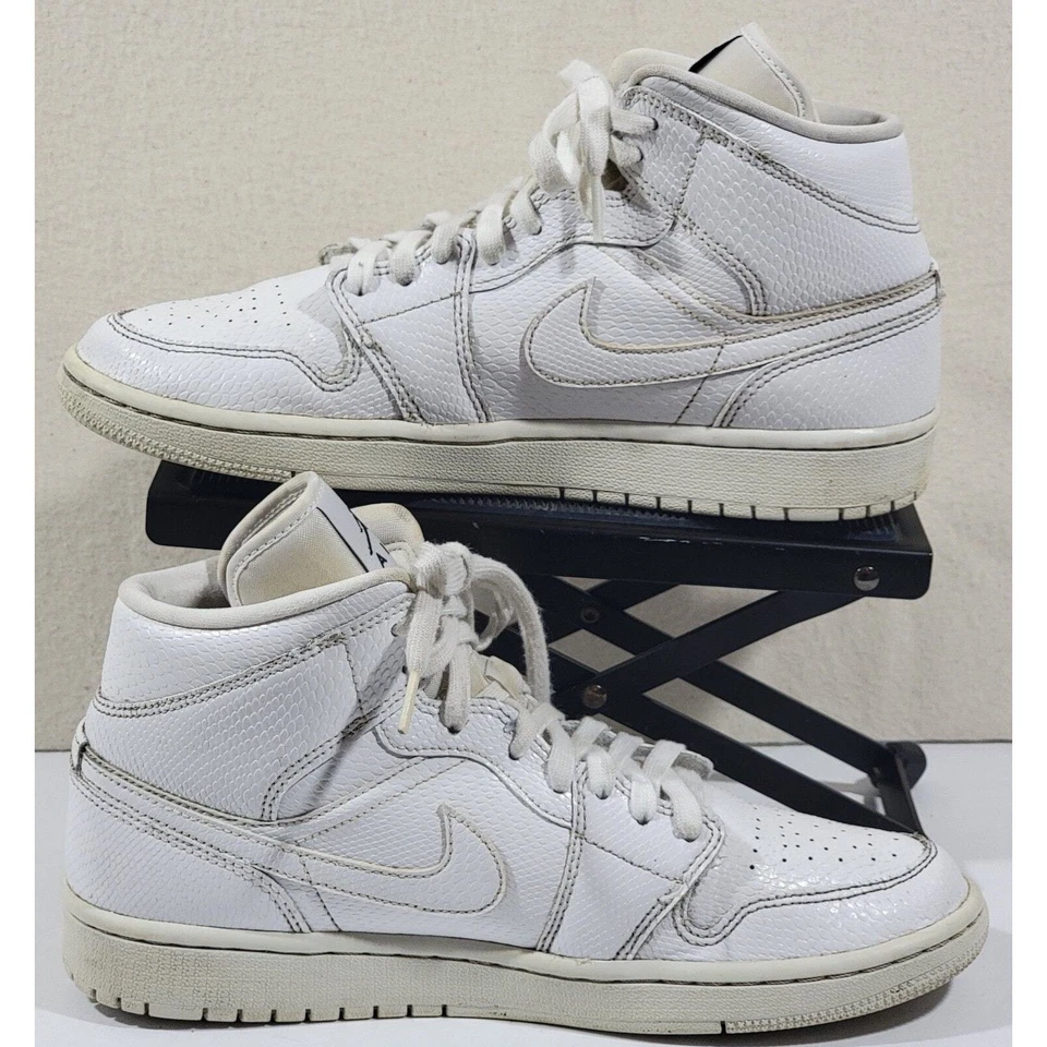 Jordan 1 Mid Blanco Piel de Serpiente Nike Air AJ1 BQ6472-110 Mujer Talla 10 - Hombre’s 8.5 Foto 2 de 4