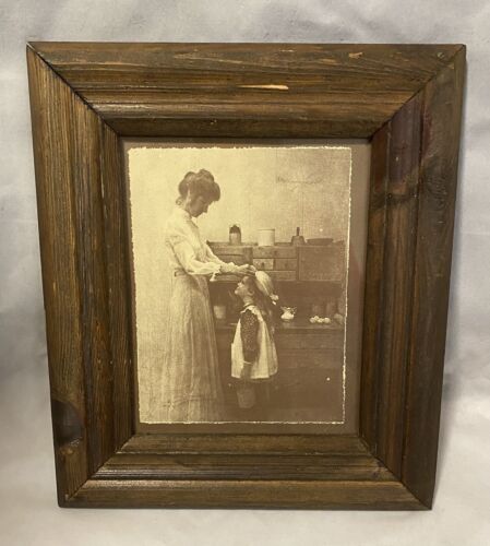 Vintage Rolland Hendrickson Framed Artwork Mother and Girl Hat - Afbeelding 1 van 8