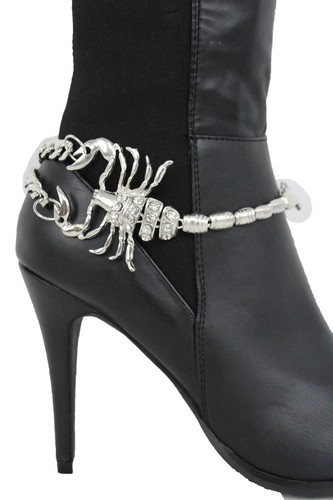Mujer Plata Metal Cadena Bota Correa Pulsera Tobillera Zapato Dije Escorpión Bling - Imagen 6 de 24