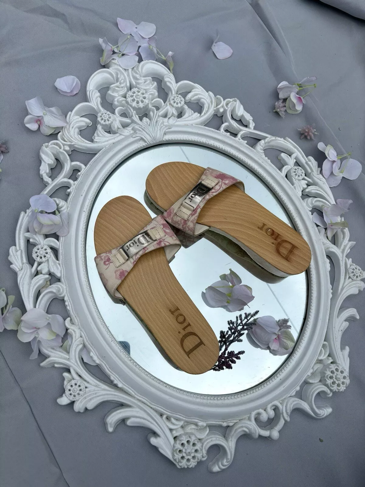 Sandales Christian Dior assiette trotter & fleur blanc rose argent beige taille 7,5