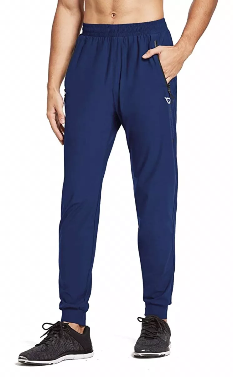 BALEAF Men's Jogger Pants Quick Dry Running Sweatpants Zipper Pockets Navy  XL