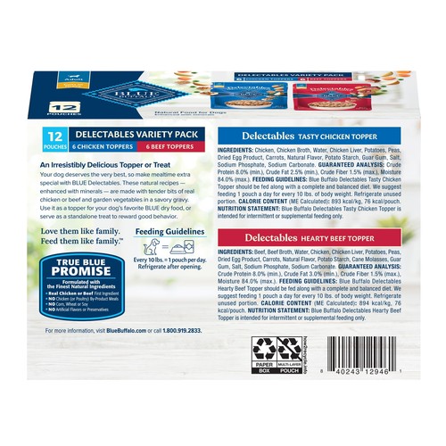Blue Buffalo Delectables Natural Wet Dog Food Variety Pack, Chicken & Beef, 3-oz - Picture 2 of 10