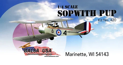 Balsa USA 1/4 Scale Sopwith Pup Remote Control Balsa Wood Airplane Kit #420