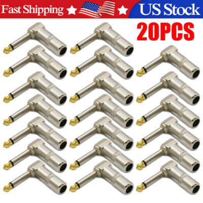 20 PACK LOT 1/4 TS RIGHT ANGLE MONO PHONE PLUG CORD CONNECTOR 6.3MM CABLE JACK##