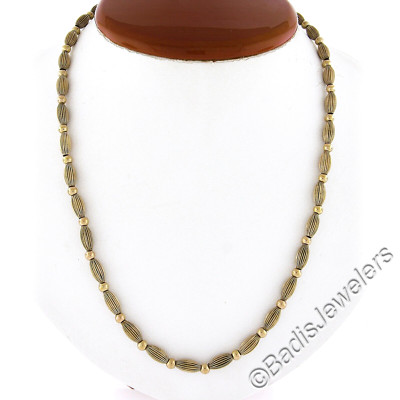 Vintage 14k Gold 18'' Alternating Grooved & Polished Bead on Cable Link Necklace