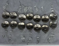 Vtg (14) Med. Crystal Drop Ball Glass Round Chandelier Prism Orbs 1 1/2” W/Beads