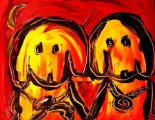 HAPPY DOGS  MODERN ABSTRACT     ORIGINAL OIL Painting  Stretched  BY M.KAZAV