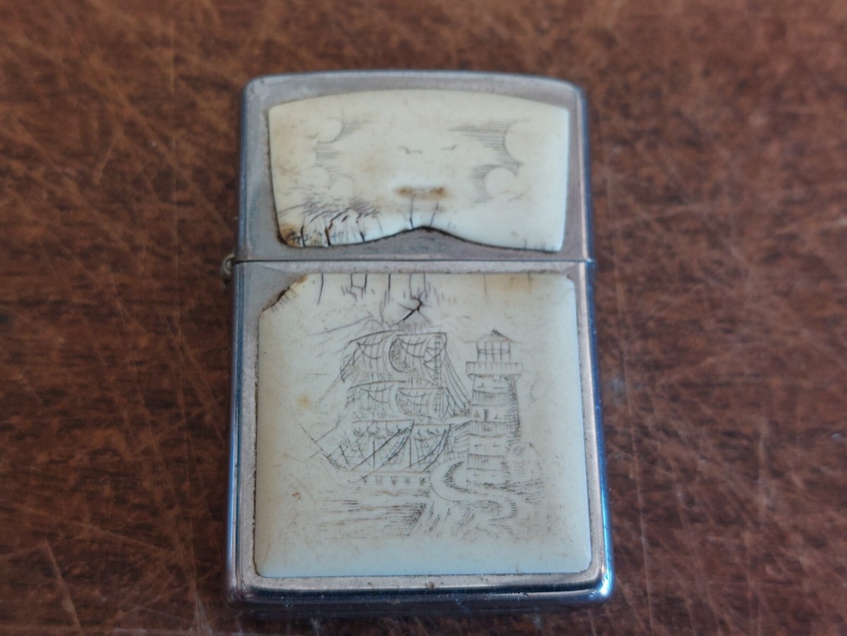 intel 水筒　zippo社製 1983 Zippo Scrimshaw Whaling Ship Double Sided | eBay