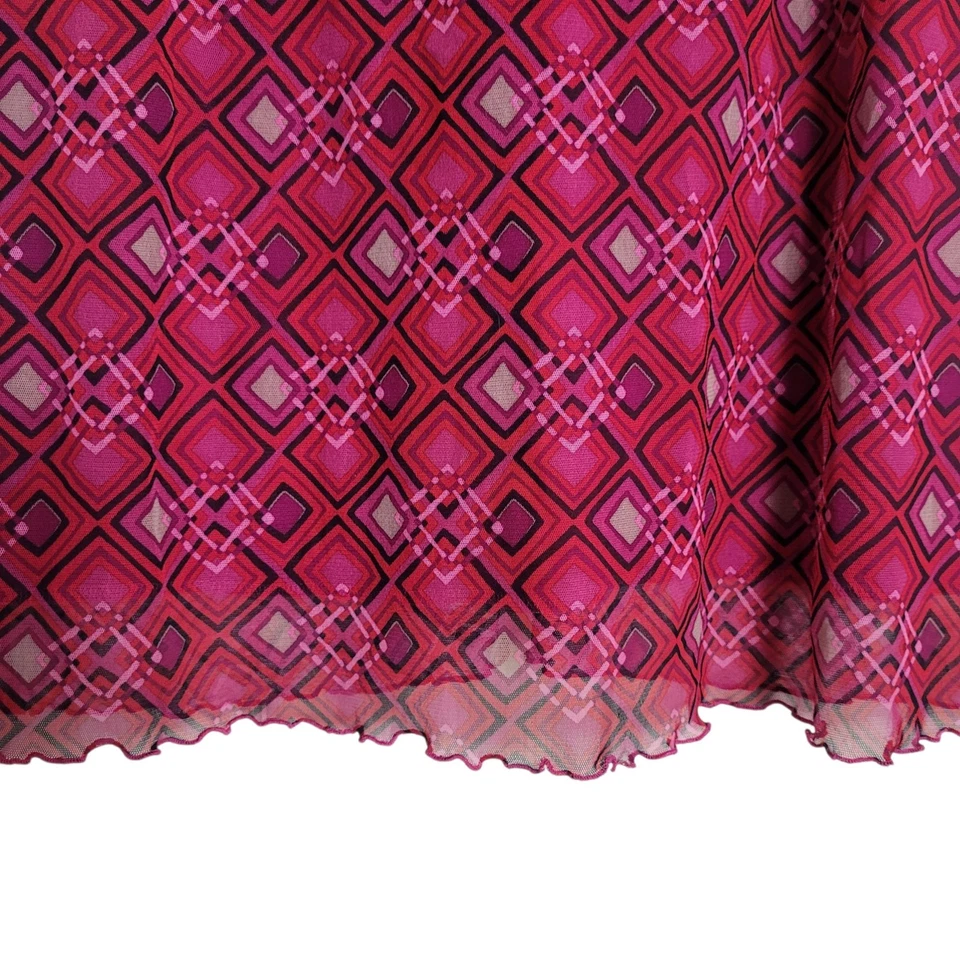 Blusa túnica feminina Xhileration Y2K Babydoll XL vermelha rosa geométrica vintage - Imagem 4 de 4