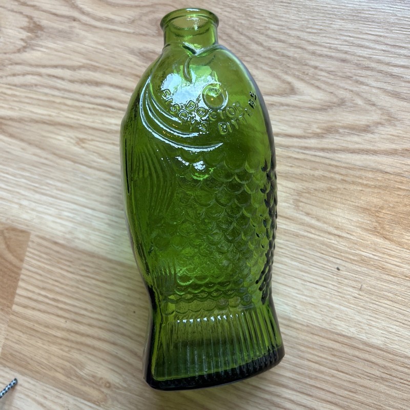 Vtg Wheaton Glass Millville NJ Dr Fisch's Bitters Green Fish Bottle